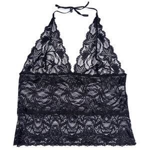 Fredericks of Hollywood Y2K Black Sheer Lace Lingerie Halter Top Size 2X